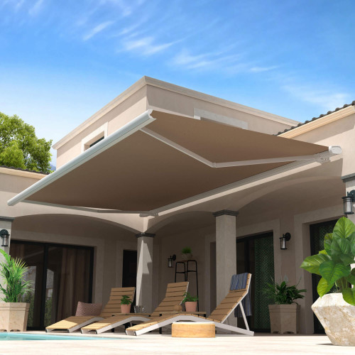 Store Banne Coffre Barbade 5 x 3,5 m Motorisé à télécommande avec manoeuvre de secours + éclairage led - Taupe