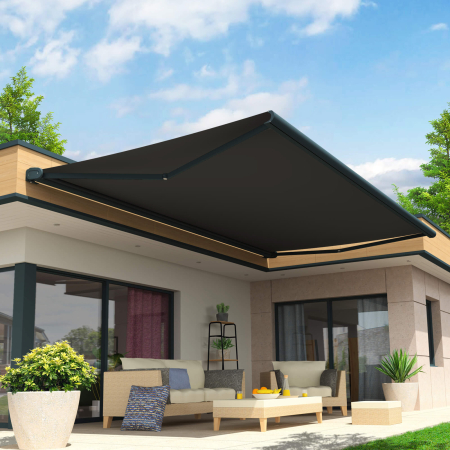 Store Banne Coffre Arizona 4 x 3,5 m Motorisé à télécommande avec manœuvre de secours - Gris anthracite