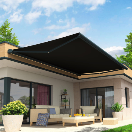 Store Banne Coffre Arizona 5 x 3,5 m Motorisé à télécommande avec manœuvre de secours - Noir