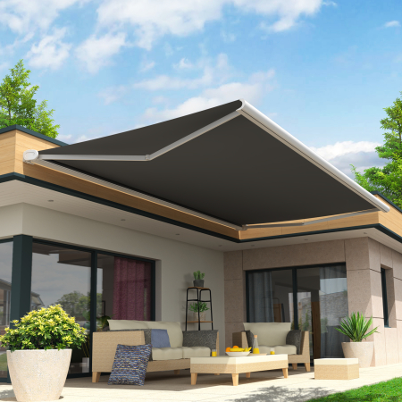 Store Banne Coffre Arizona 6 x 3,5 m Motorisé à télécommande avec manœuvre de secours - Gris anthracite