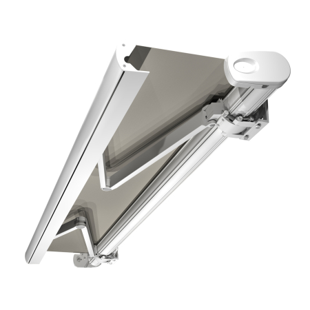 Store Banne Coffre Barbade 5 x 3,5 m Motorisé à télécommande avec manoeuvre de secours + éclairage led - Gris clair