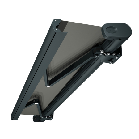 Store Banne Coffre Barbade 5 x 3,5 m Motorisé à télécommande avec manoeuvre de secours - Gris anthracite