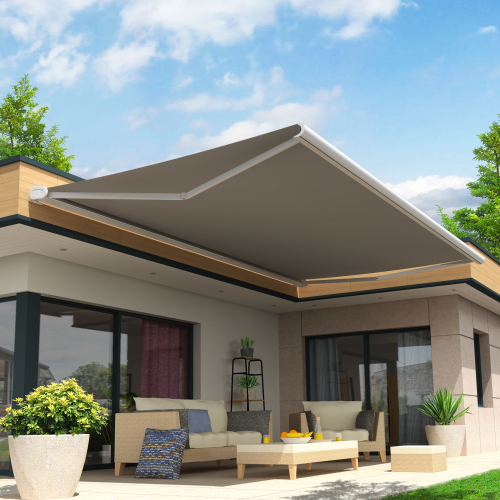 Store Banne Coffre Arizona 6 x 3,5 m Motorisé à télécommande avec manœuvre de secours éclairage LED