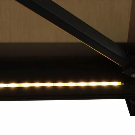 Store Banne Coffre Barbade 6 x 3,5 m Motorisé à télécommande avec manoeuvre de secours + éclairage led