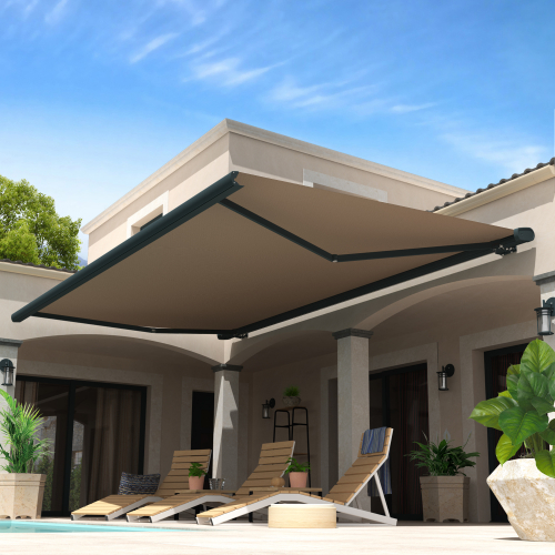 Store Banne Coffre Barbade 6 x 3,5 m Motorisé à télécommande avec manoeuvre de secours + éclairage led