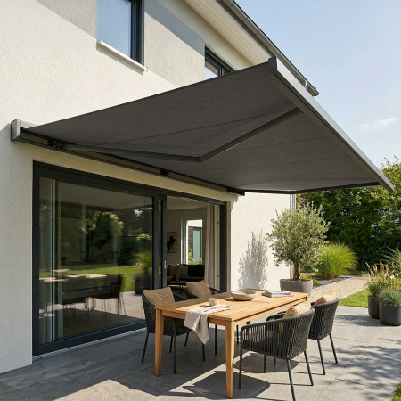 Store Banne Coffre Nevada 5 x 4 m Motorisé à télécommande avec manœuvre de secours + éclairage LED Img 01
